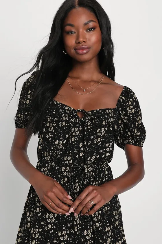 Adorable Ideal Black Floral Print Tiered Ruffled Midi Dress sold by Lulus product image thumbnail 3