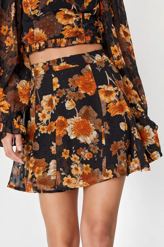 Remarkable Flair Black Floral Print Clip Dot Skater Mini Skirt sold by Lulus product image thumbnail 2