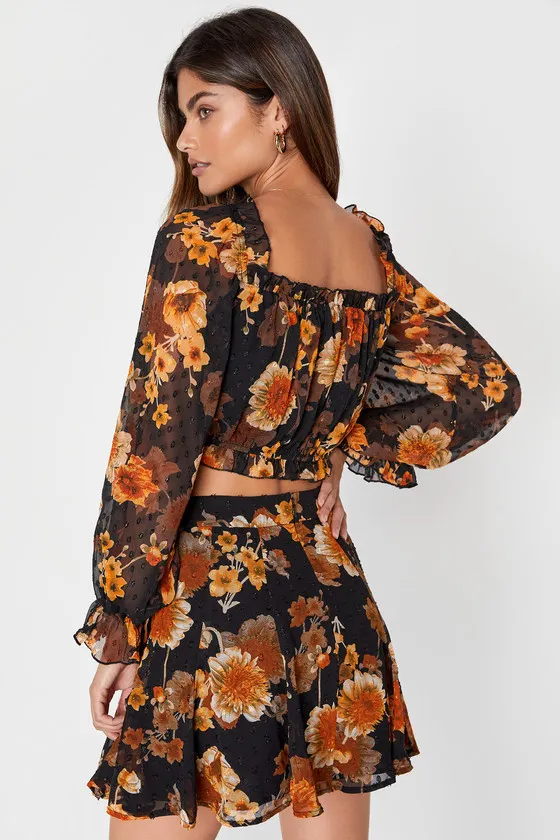 Remarkable Flair Black Floral Print Clip Dot Skater Mini Skirt sold by Lulus product image thumbnail 3