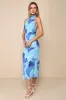 Idyllic in Ibiza Blue Abstract Print Mock Neck Halter Midi Dress sold by Lulus