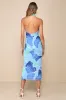 Idyllic in Ibiza Blue Abstract Print Mock Neck Halter Midi Dress sold by Lulus