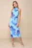 Idyllic in Ibiza Blue Abstract Print Mock Neck Halter Midi Dress sold by Lulus