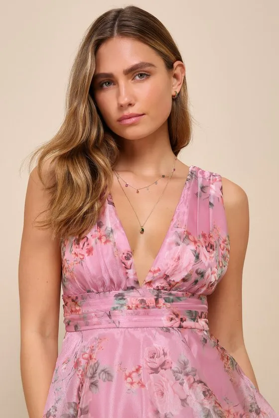 Garden Radiance Pink Floral Print Organza Tiered Maxi Dress sold by Lulus product image thumbnail 4