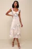 Fairytale Days Beige Mesh Floral Embroidered Bustier Midi Dress sold by Lulus