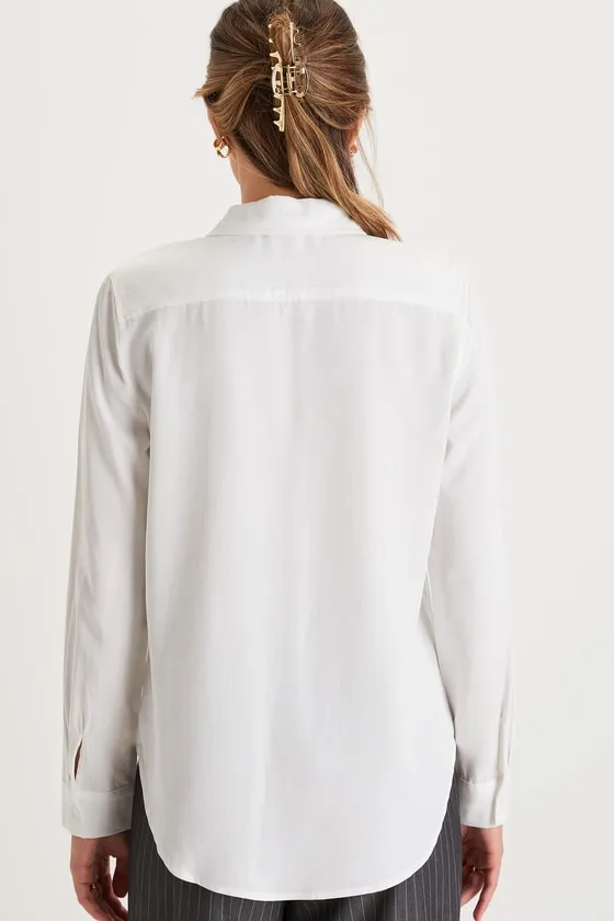 Elevated Aesthetic Ivory Collared Long Sleeve Button-Up Top sold by Lulus product image thumbnail 3