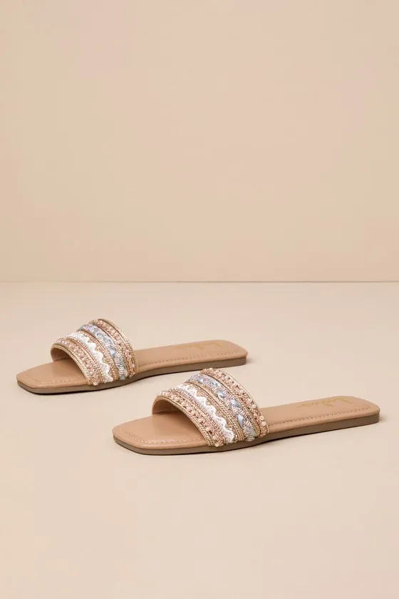 Safiyya Gold Multi Rhinestone Embellished Slide Sandals sold by Lulus product image thumbnail 2