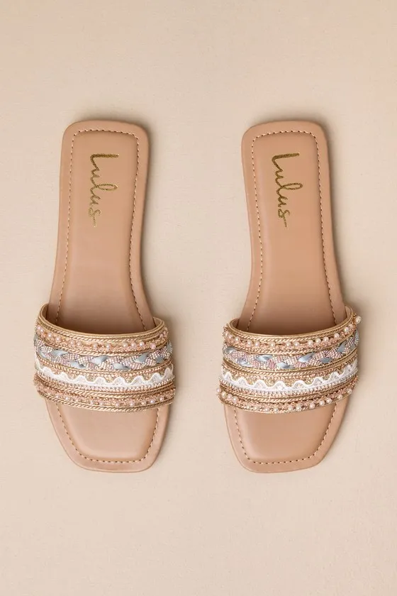 Safiyya Gold Multi Rhinestone Embellished Slide Sandals sold by Lulus product image thumbnail 3