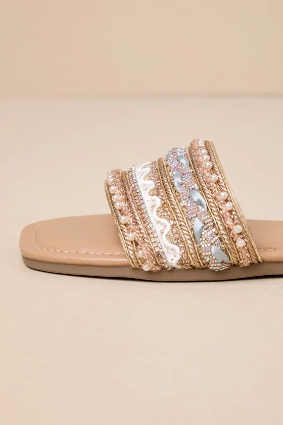 Safiyya Gold Multi Rhinestone Embellished Slide Sandals sold by Lulus product image thumbnail 4