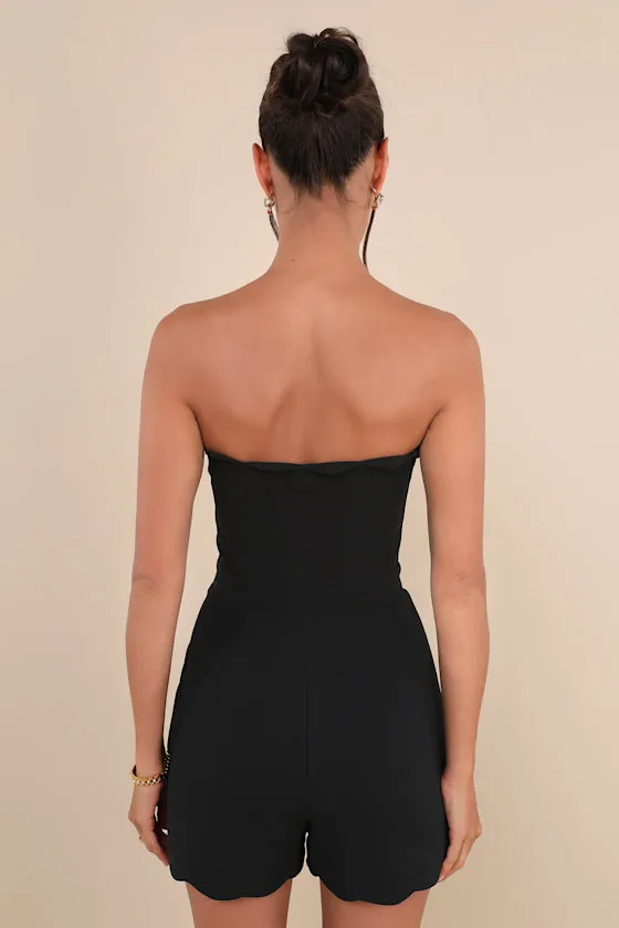 Perfect Reputation Black Strapless Scalloped Romper sold by Lulus product image thumbnail 3