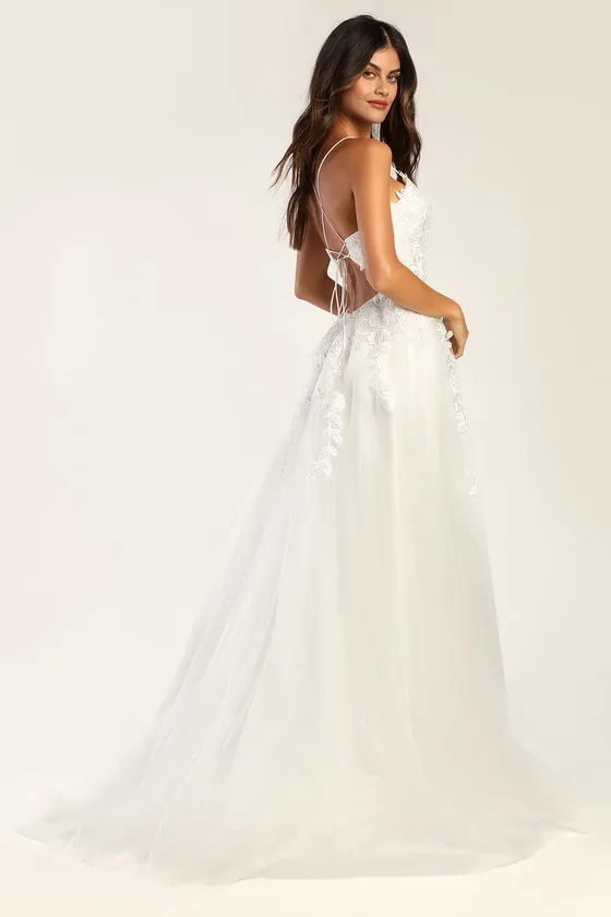 Vow to Cherish White Embroidered Lace-Up Tulle Maxi Dress sold by Lulus product image thumbnail 2