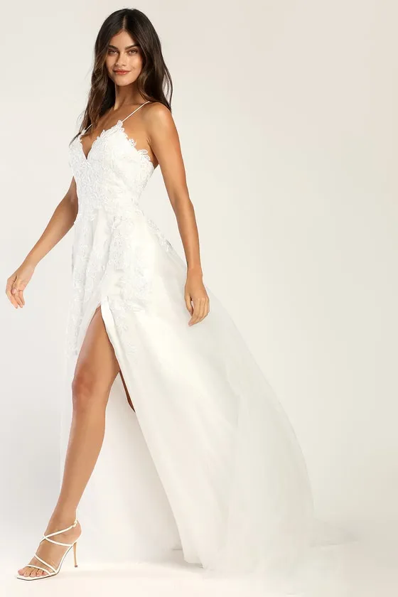 Vow to Cherish White Embroidered Lace-Up Tulle Maxi Dress sold by Lulus product image thumbnail 3