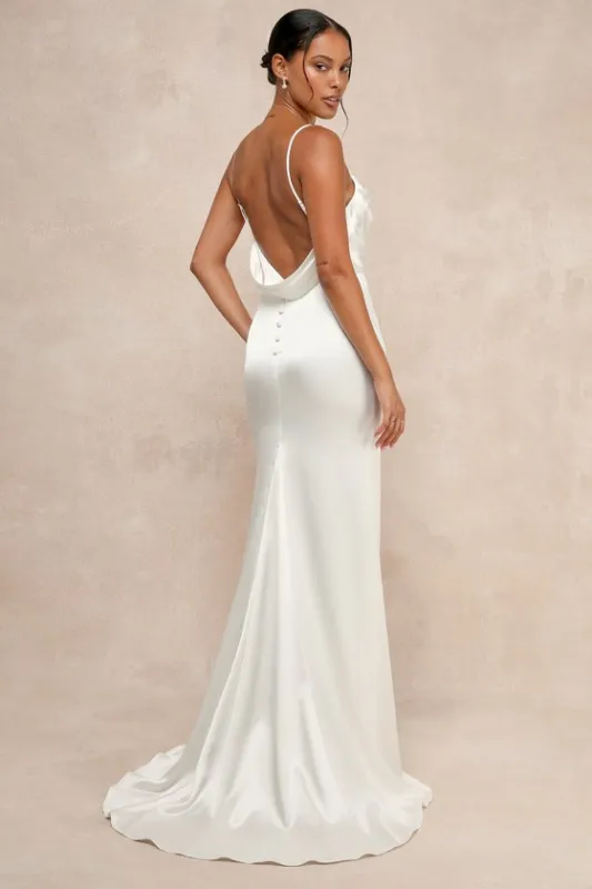 Lovely Endearment White Satin Sleeveless Backless Maxi Dress sold by Lulus