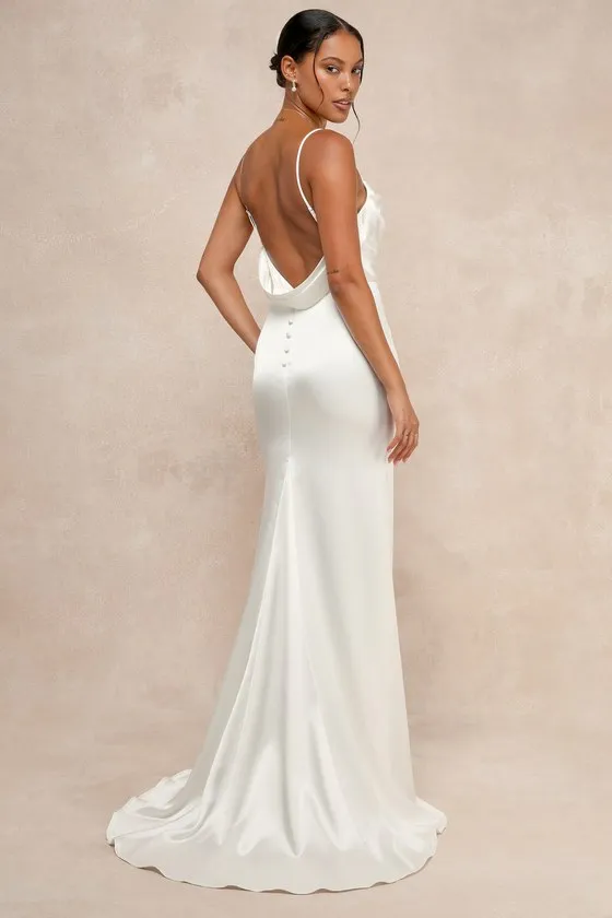 Lovely Endearment White Satin Sleeveless Backless Maxi Dress sold by Lulus