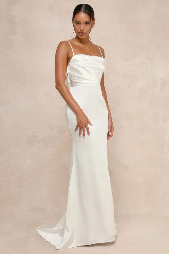 Lovely Endearment White Satin Sleeveless Backless Maxi Dress sold by Lulus product image thumbnail 2
