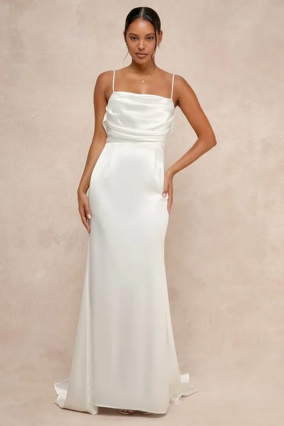 Lovely Endearment White Satin Sleeveless Backless Maxi Dress sold by Lulus product image thumbnail 3