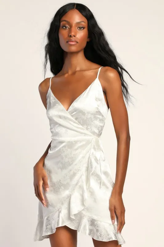 Adorable Florals White Satin Floral Jacquard Mini Dress sold by Lulus