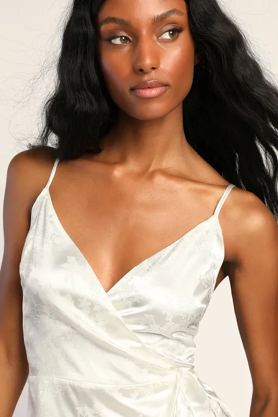 Adorable Florals White Satin Floral Jacquard Mini Dress sold by Lulus product image thumbnail 3