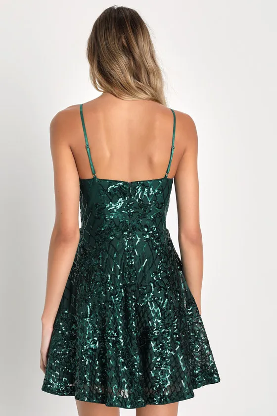 Moonlit Love Emerald Green Sequin Skater Mini Dress sold by Lulus product image thumbnail 2