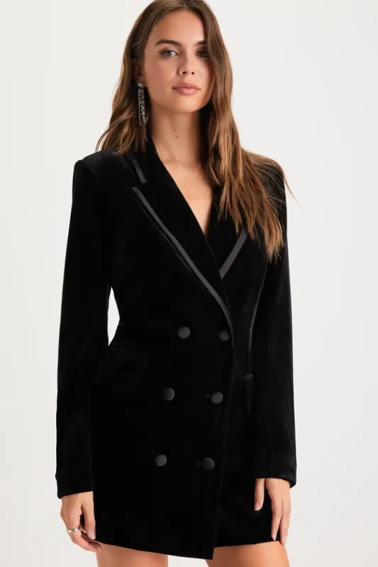 Sophisticated Expression Black Velvet Blazer Dress sold by Lulus