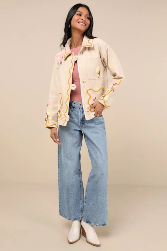 Kerra Beige Multi Corduroy Embroidered Collared Jacket sold by Lulus product image thumbnail 2