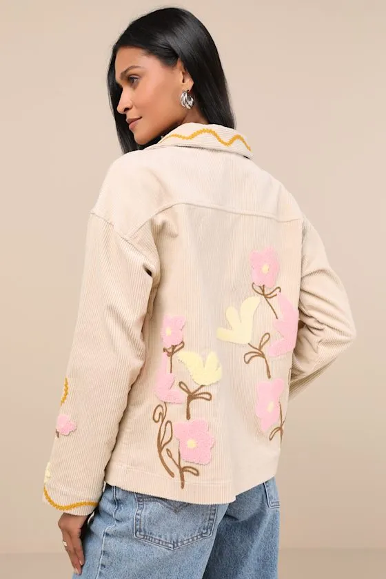 Kerra Beige Multi Corduroy Embroidered Collared Jacket sold by Lulus product image thumbnail 3