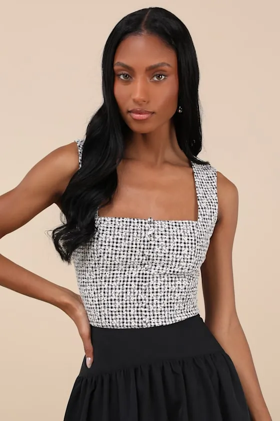 Kotone Black and White Gingham Embroidered Sleeveless Top sold by Lulus