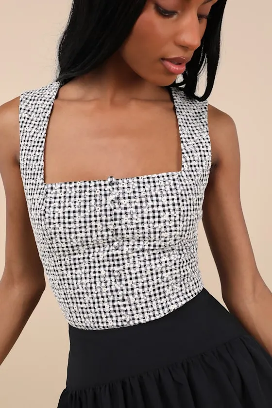 Kotone Black and White Gingham Embroidered Sleeveless Top sold by Lulus product image thumbnail 4
