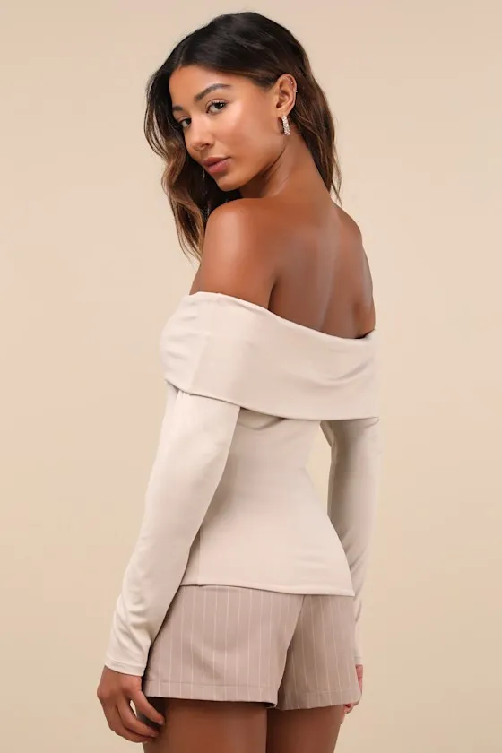 Classic Composure Taupe Off-the-Shoulder Long Sleeve Top sold by Lulus product image thumbnail 2