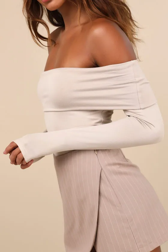 Classic Composure Taupe Off-the-Shoulder Long Sleeve Top sold by Lulus product image thumbnail 4