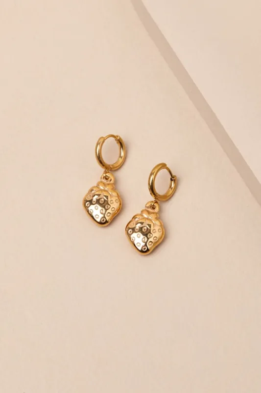 Strawberry Gold Charm Huggie Hoop Earrings sold by Lulus