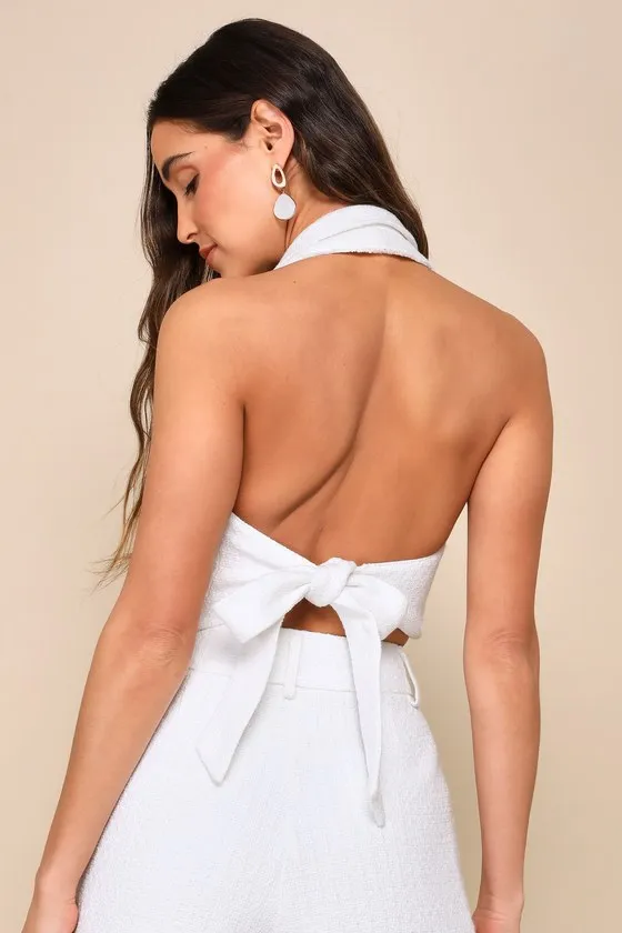 Looking Posh White Tweed Backless Cropped Halter Vest Top sold by Lulus product image thumbnail 2