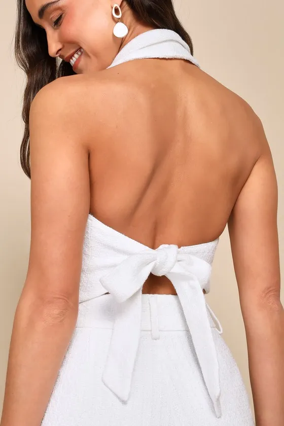 Looking Posh White Tweed Backless Cropped Halter Vest Top sold by Lulus product image thumbnail 4