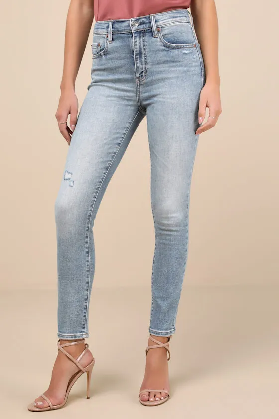 Moneymaker Light Wash Denim High-Rise Distressed Skinny Jeans sold by Lulus product image thumbnail 2