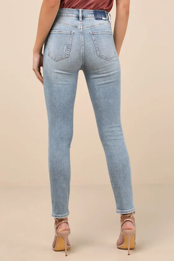 Moneymaker Light Wash Denim High-Rise Distressed Skinny Jeans sold by Lulus product image thumbnail 3