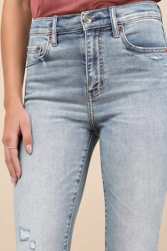 Moneymaker Light Wash Denim High-Rise Distressed Skinny Jeans sold by Lulus product image thumbnail 4