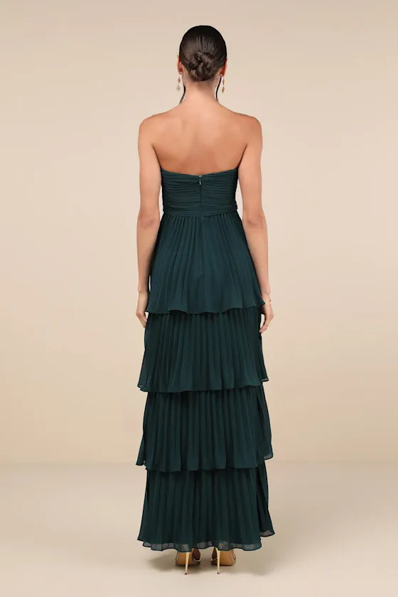 Seriously Sensational Emerald Strapless Tiered Maxi Dress sold by Lulus product image thumbnail 2