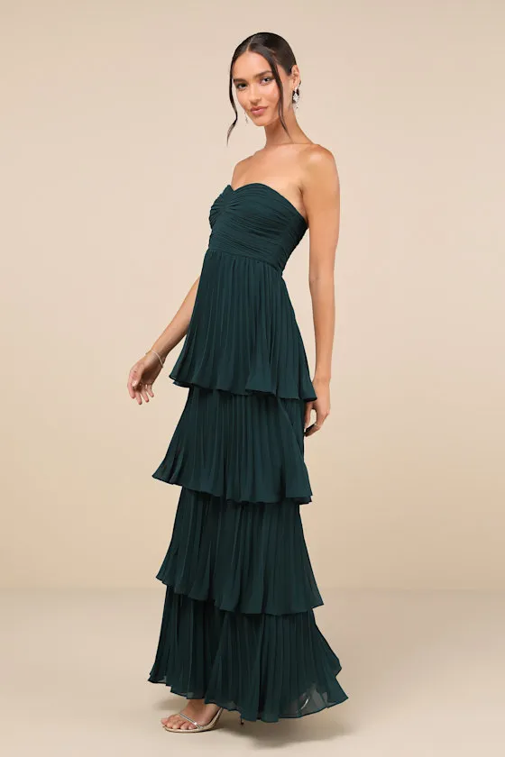 Seriously Sensational Emerald Strapless Tiered Maxi Dress sold by Lulus product image thumbnail 4