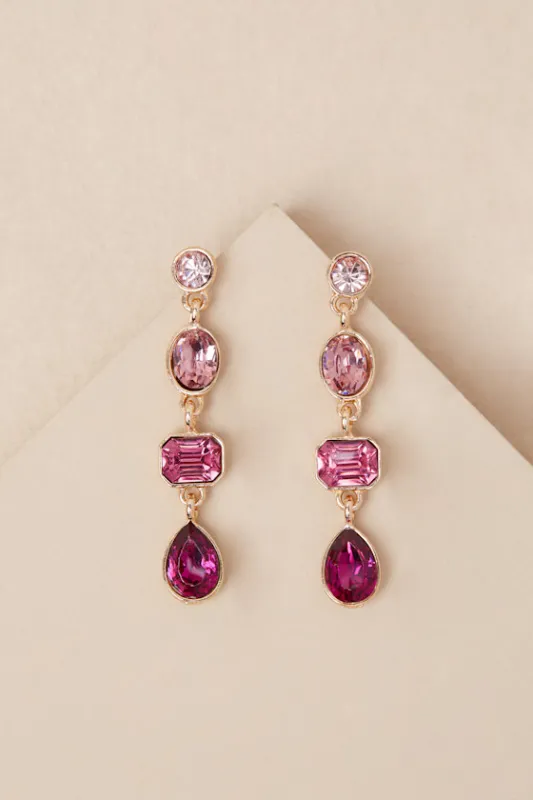 Precise Radiance Pink Rhinestone Drop Earrings sold by Lulus