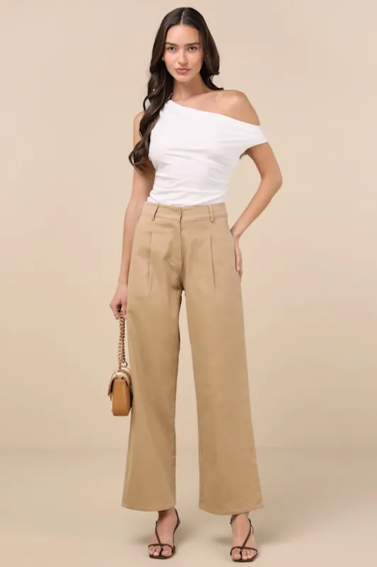Charismatic Success Tan Pleated High-Rise Wide-Leg Pants sold by Lulus