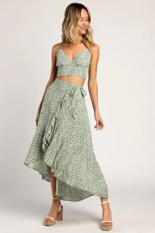 Summer Romance Sage Green Floral Print Two-Piece Midi Dress sold by Lulus