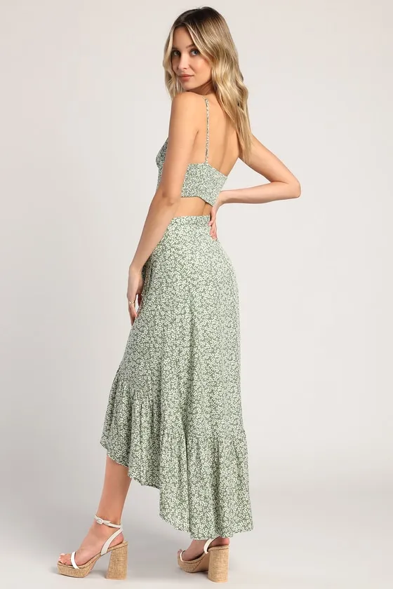 Summer Romance Sage Green Floral Print Two-Piece Midi Dress sold by Lulus product image thumbnail 2