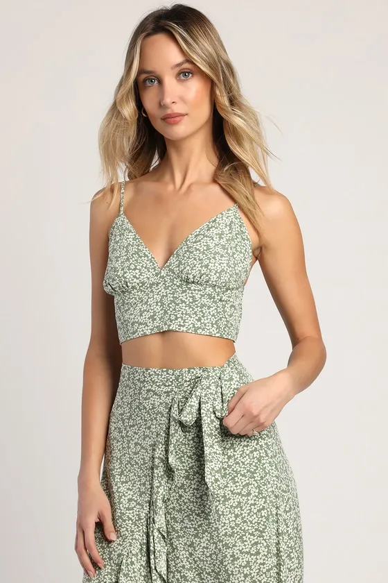 Summer Romance Sage Green Floral Print Two-Piece Midi Dress sold by Lulus product image thumbnail 3