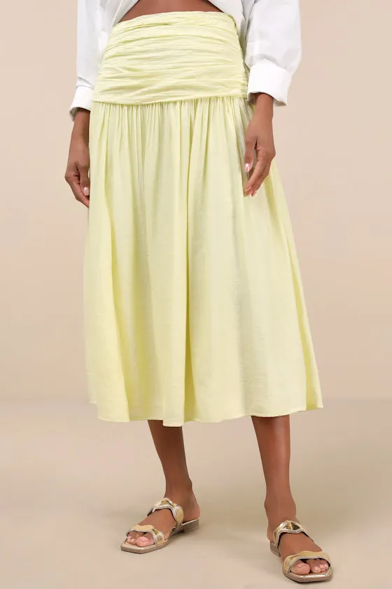 Kesia Light Yellow Textured A-Line Midi Skirt sold by Lulus product image thumbnail 2
