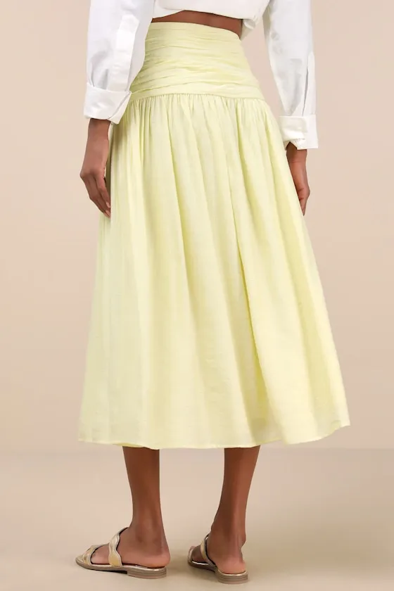 Kesia Light Yellow Textured A-Line Midi Skirt sold by Lulus product image thumbnail 3