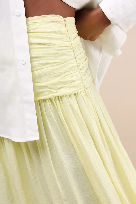 Kesia Light Yellow Textured A-Line Midi Skirt sold by Lulus product image thumbnail 4