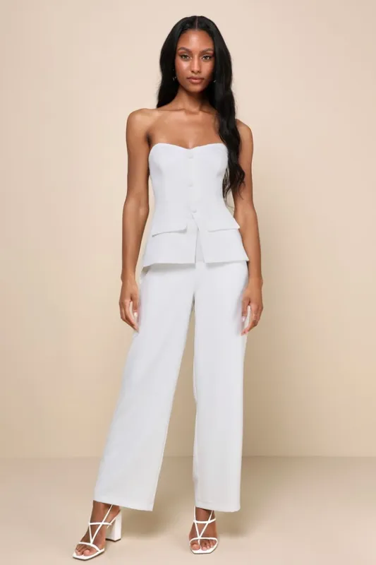 Sophisticated Angel White Strapless Vest Jumpsuit sold by Lulus