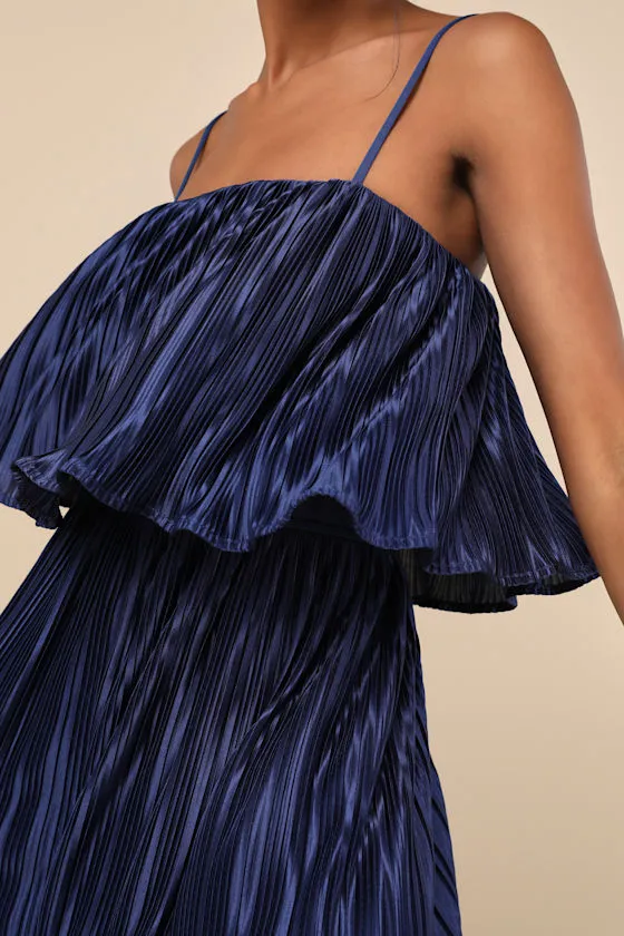 Fun Flirt Navy Blue Satin Plisse Sleeveless Romper sold by Lulus product image thumbnail 4