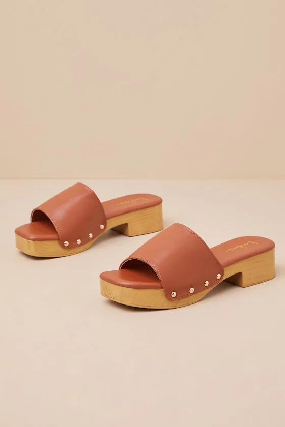 Paley Cognac Platform Slide Sandals sold by Lulus