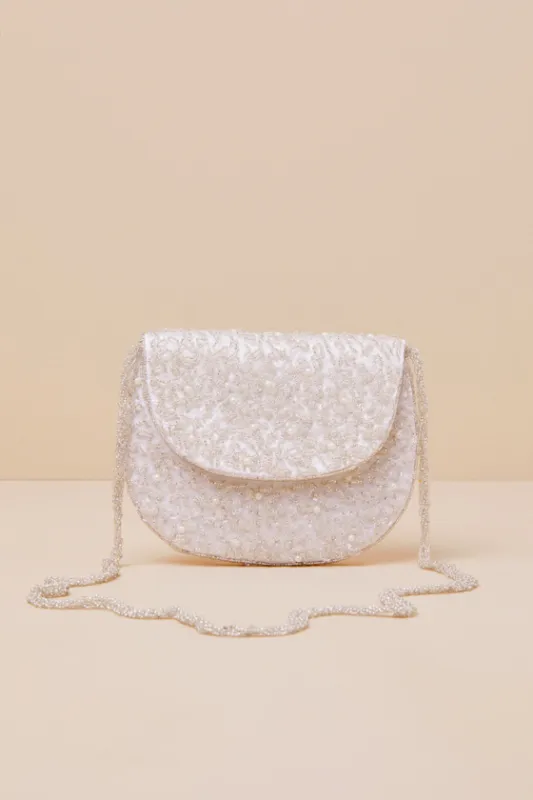 Glittery Babe Ivory and Silver Beaded Pearl Crossbody Bag sold by Lulus