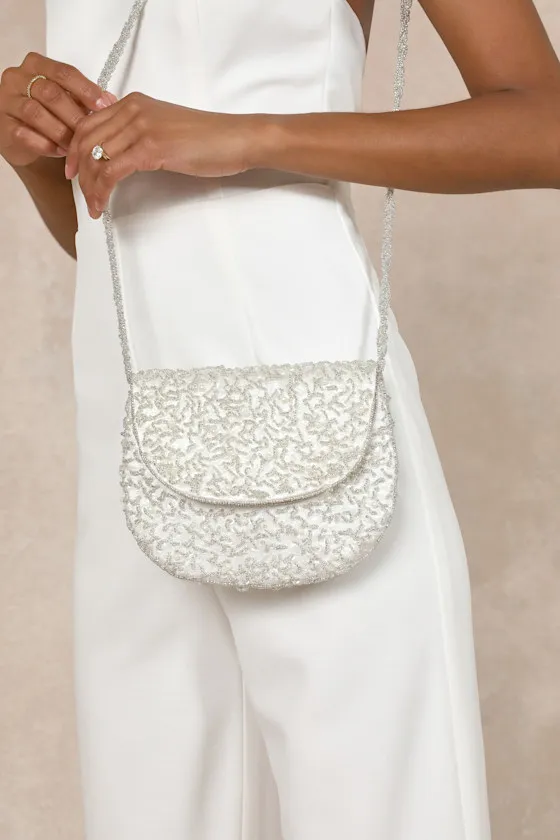 Glittery Babe Ivory and Silver Beaded Pearl Crossbody Bag sold by Lulus product image thumbnail 2